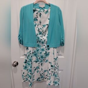 AGB Teal Floral Midi Dress with Teal Jacket #0678